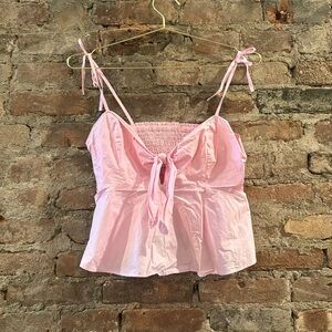 Maeve Pink Cotton Babydoll Top with Front Bow